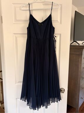 ASOS Maternity Navy Pleated Midi Slip Dress with Spaghetti Straps